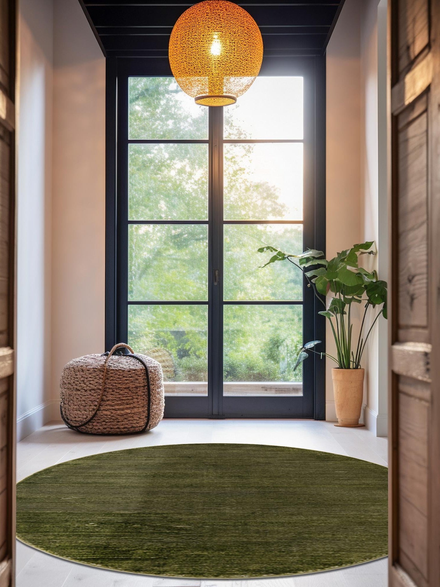 Green 10' x 10' Finsbury Round Area Rug 60% Polypropylene & 40% Polyester Contemporary Carpet for Living Rooms, Dining, Offices for Sale at Rug Engine