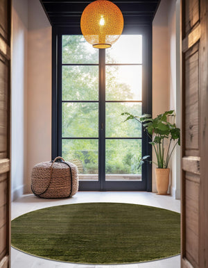 Green 6' 1 x 6' 1 Finsbury Round Area Rug 60% Polypropylene & 40% Polyester Contemporary Carpet for Living Rooms, Dining, Offices for Sale at Rug Engine