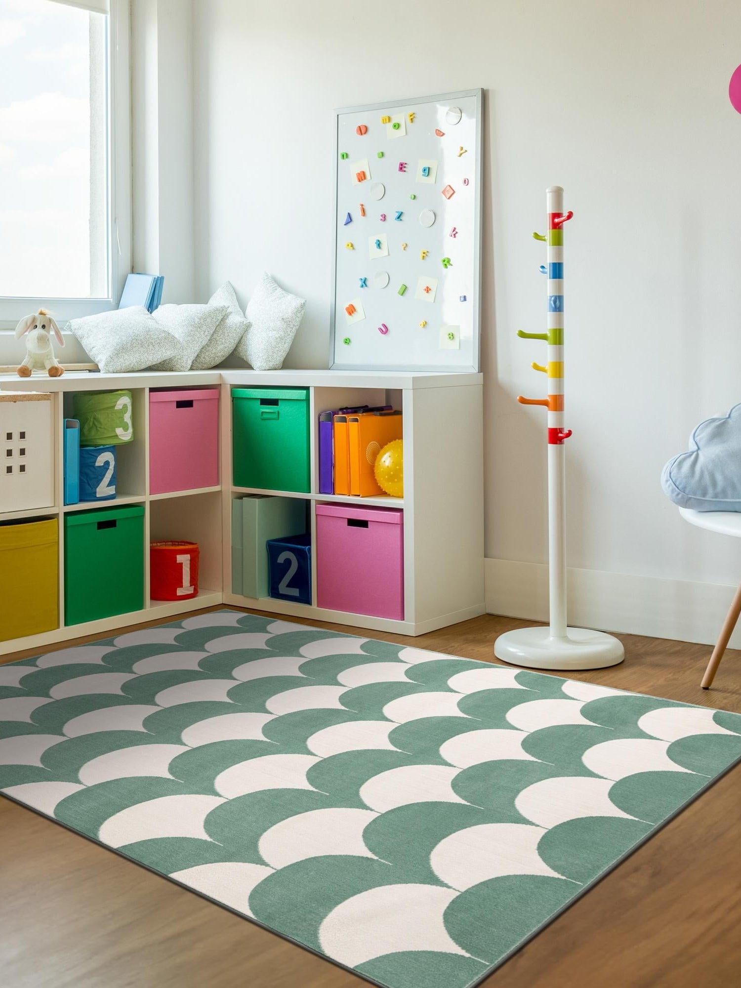 Soft Green 5' 3 x 8' Whimsy Kids Rectangle Area Rug for Baby Nursery, Toddler Playroom, Bedrooms