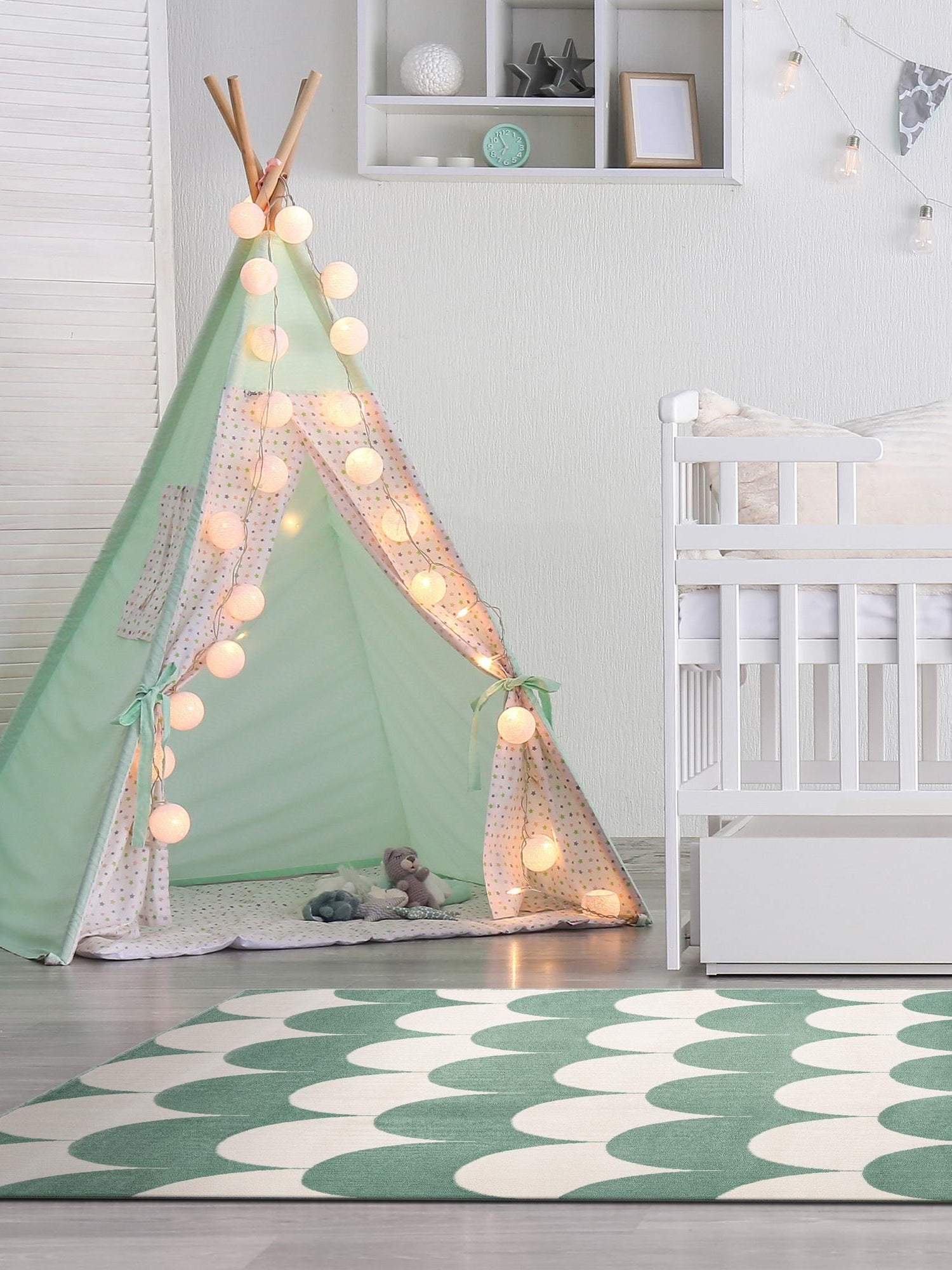 Soft Green 5' 3 x 8' Whimsy Kids Rectangle Area Rug for Baby Nursery, Toddler Playroom, Bedrooms