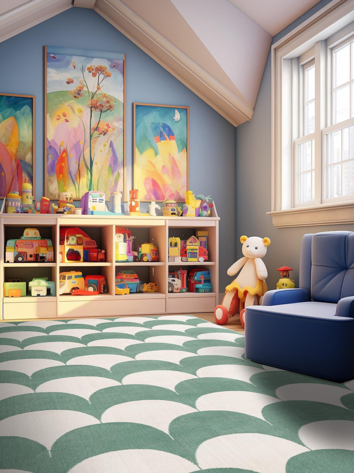 Soft Green 9' x 12' Whimsy Kids Rectangle Area Rug for Baby Nursery, Toddler Playroom,  Bedrooms Playful Fun Design Easy Clean Carpet for Sale at Rug Engine