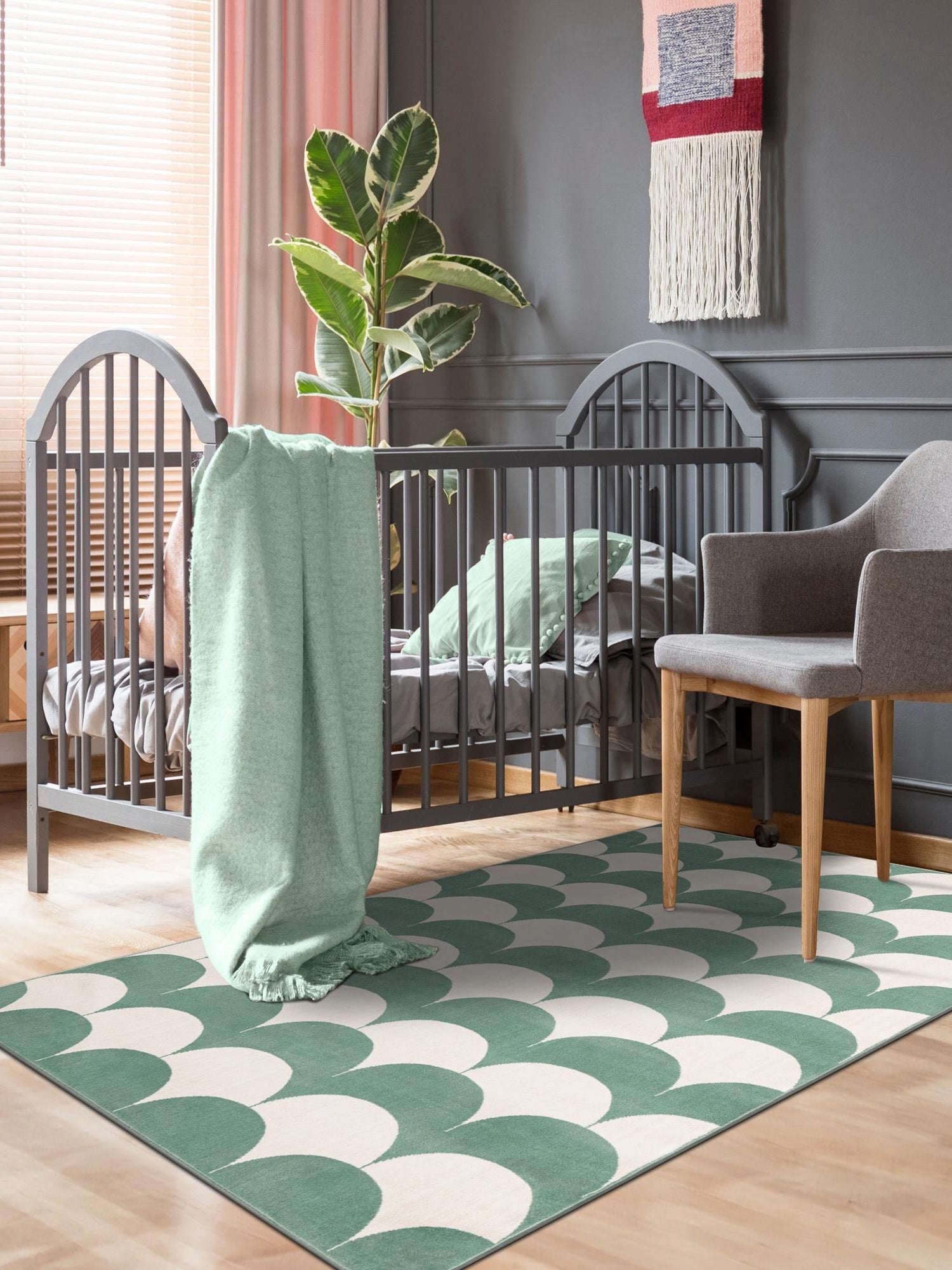 Soft Green 6' 1 x 9' Whimsy Kids Rectangle Area Rug for Baby Nursery, Toddler Playroom, Bedrooms