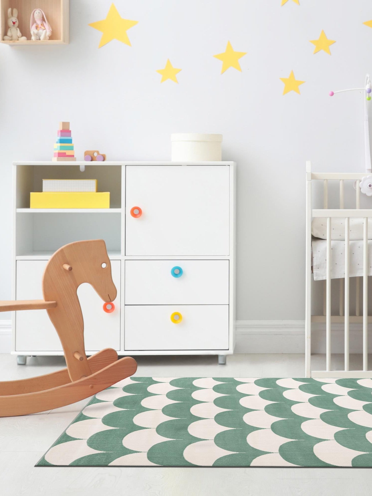 Soft Green 6' 1 x 9' Whimsy Kids Rectangle Area Rug for Baby Nursery, Toddler Playroom, Bedrooms