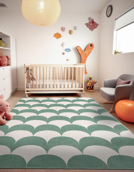 Soft Green 7' 10 x 10' Whimsy Kids Rectangle Area Rug for Baby Nursery, Toddler Playroom,  Bedrooms Playful Fun Design Easy Clean Carpet for Sale at Rug Engine