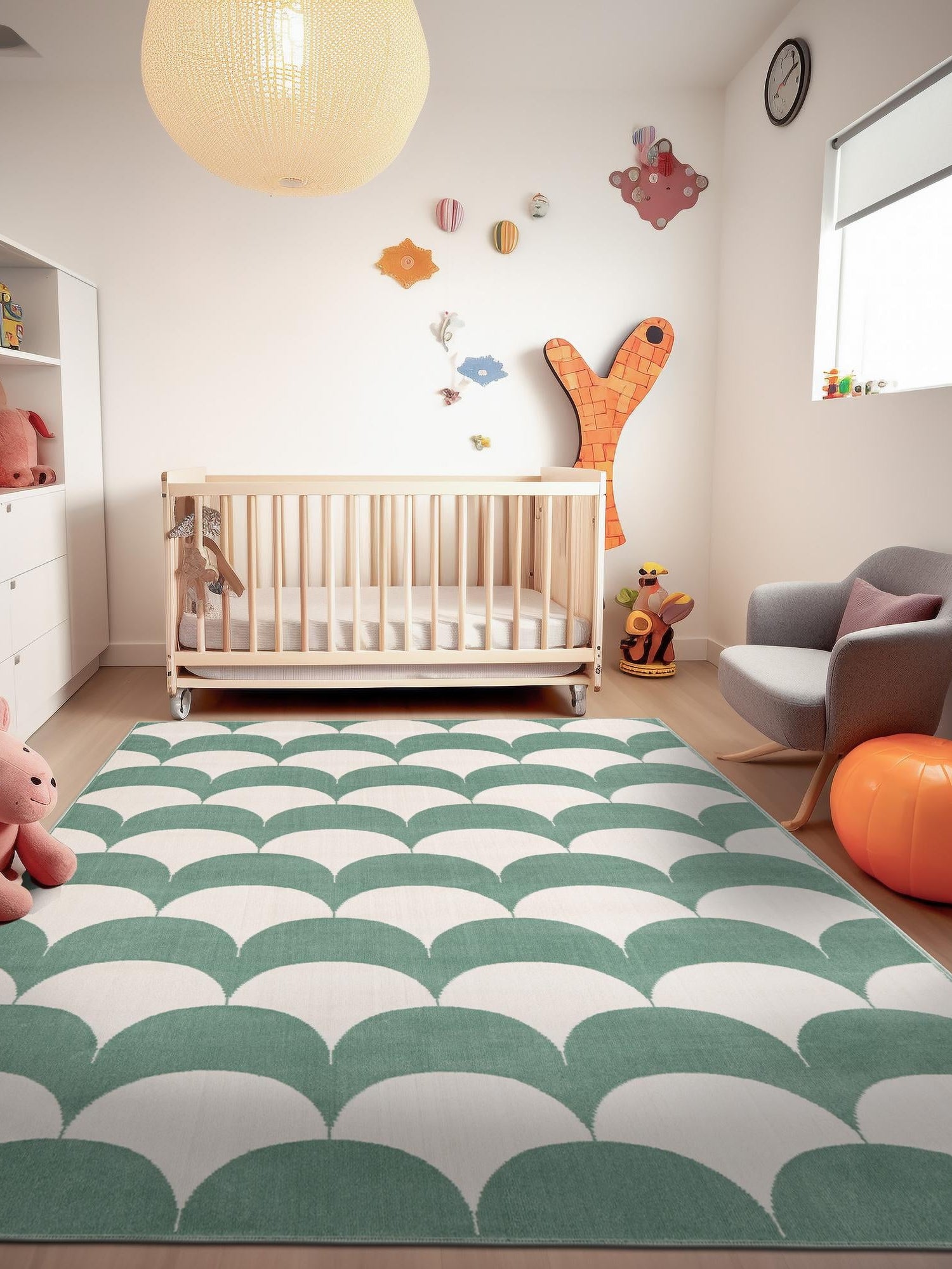 Soft Green 4' 1 x 6' 1 Whimsy Kids Rectangle Area Rug for Baby Nursery, Toddler Playroom,  Bedrooms Playful Fun Design Easy Clean Carpet for Sale at Rug Engine