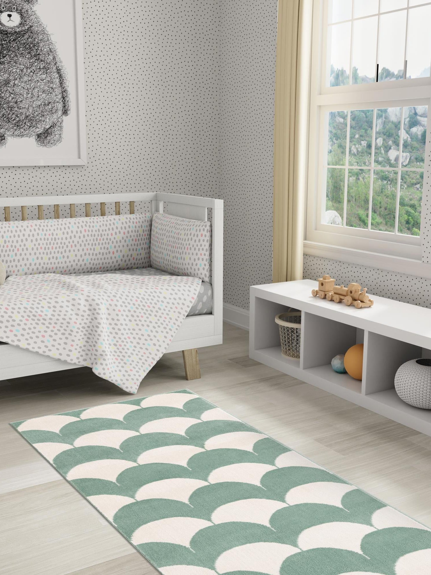 Soft Green 2' x 6' 1 Whimsy Kids Runner Area Rug for Baby Nursery, Toddler Playroom, Bedrooms