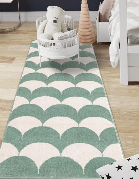 Soft Green 2' x 5' 1 Whimsy Kids Runner Area Rug for Baby Nursery, Toddler Playroom,  Bedrooms Playful Fun Design Easy Clean Carpet for Sale at Rug Engine