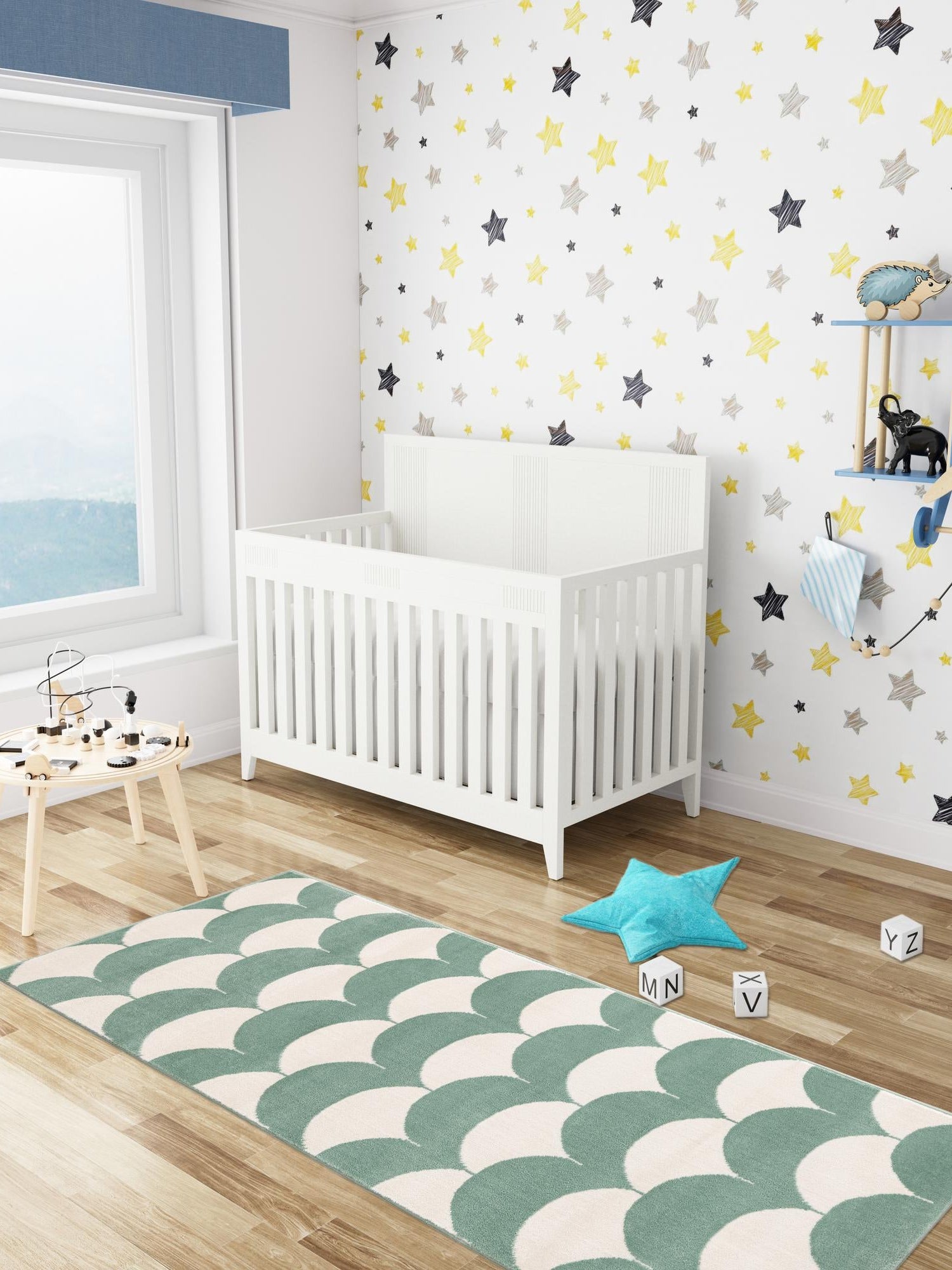 Soft Green 2' x 6' 1 Whimsy Kids Runner Area Rug for Baby Nursery, Toddler Playroom, Bedrooms