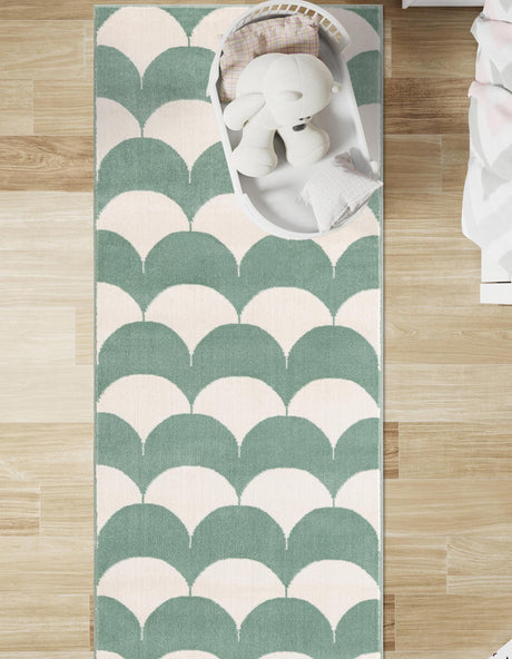 Soft Green 2' x 8' Whimsy Kids Runner Area Rug for Baby Nursery, Toddler Playroom,  Bedrooms Playful Fun Design Easy Clean Carpet for Sale at Rug Engine