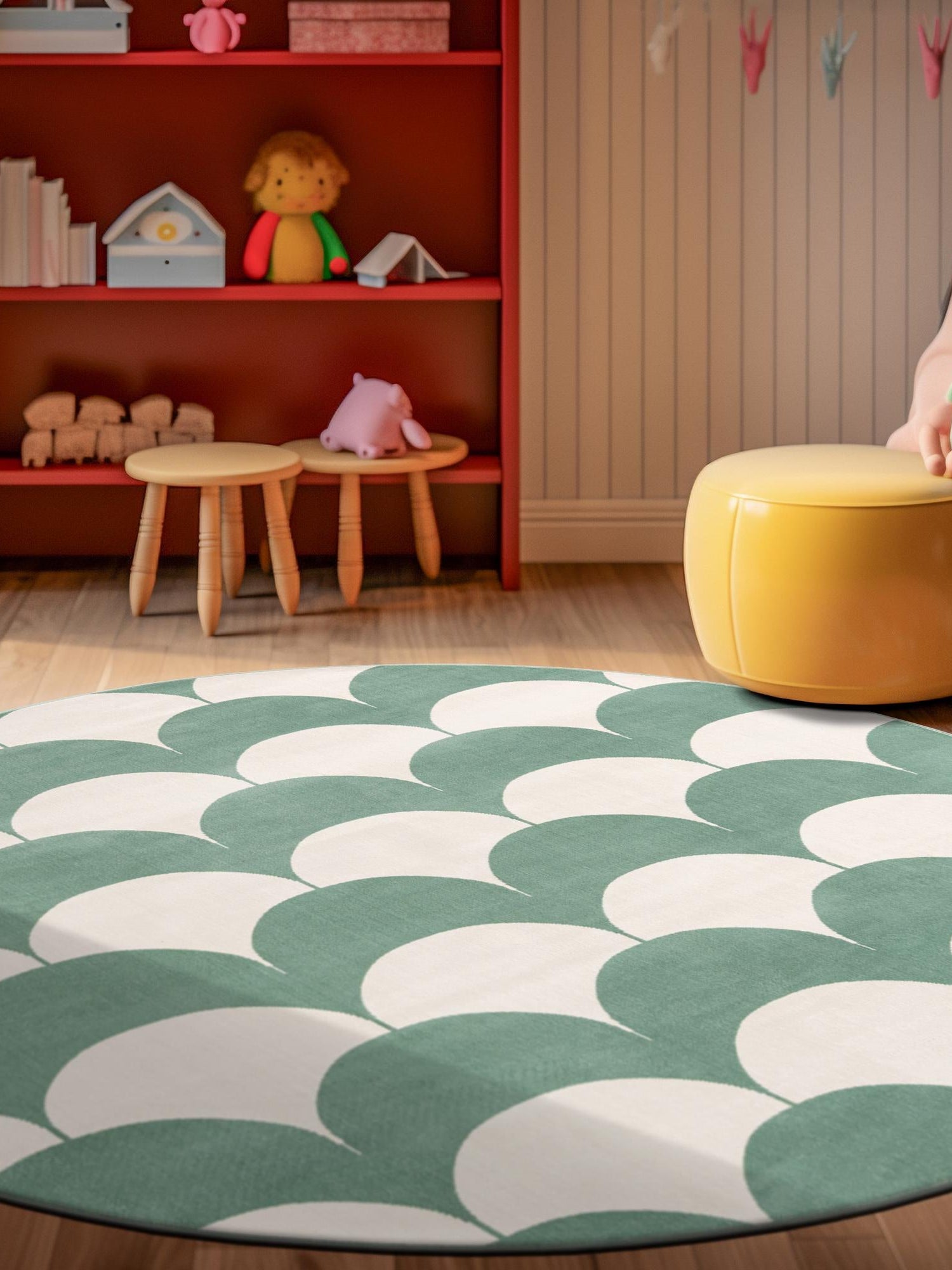 Soft Green 5' 3 x 5' 3 Whimsy Kids Round Area Rug for Baby Nursery, Toddler Playroom,  Bedrooms Playful Fun Design Easy Clean Carpet for Sale at Rug Engine