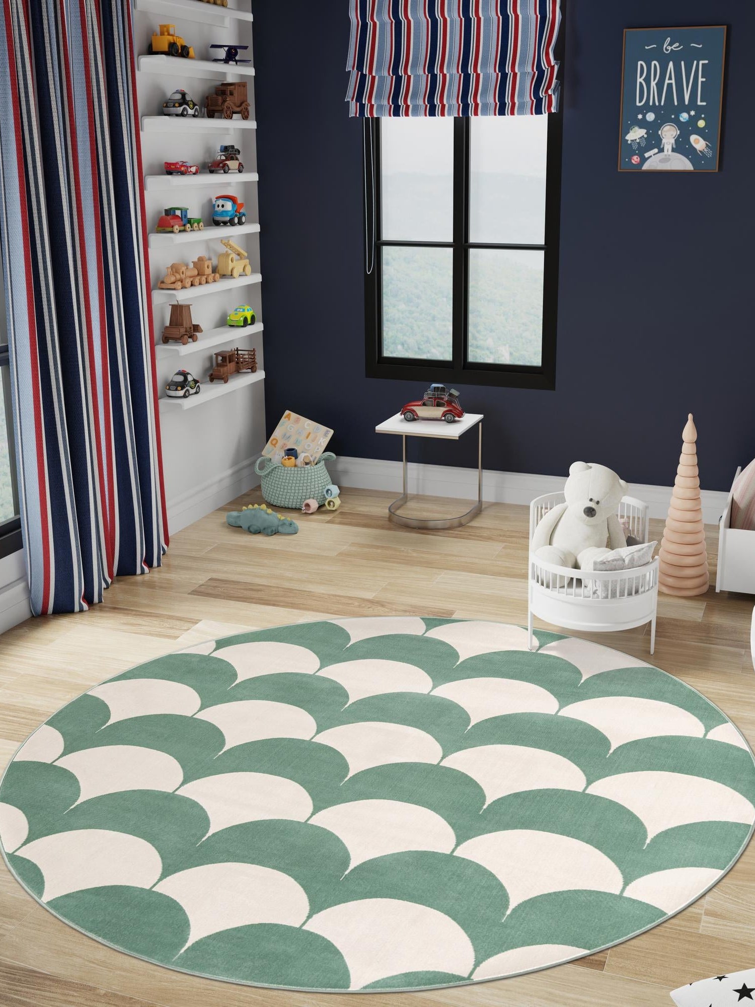 Soft Green 4' 1 x 4' 1 Whimsy Kids Round Area Rug for Baby Nursery, Toddler Playroom,  Bedrooms Playful Fun Design Easy Clean Carpet for Sale at Rug Engine