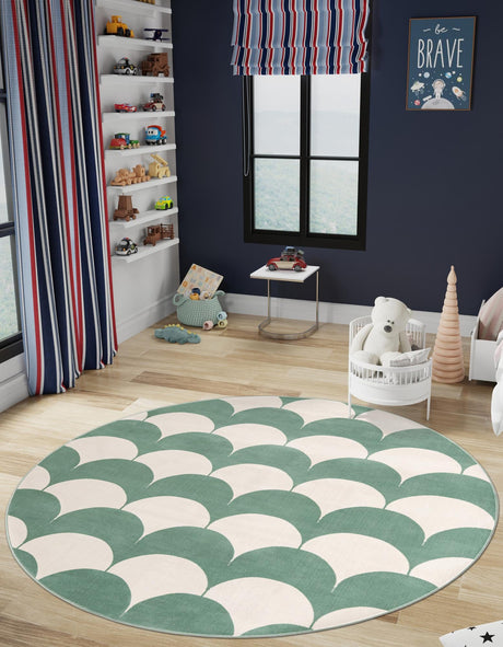 Soft Green 5' 3 x 5' 3 Whimsy Kids Round Area Rug for Baby Nursery, Toddler Playroom,  Bedrooms Playful Fun Design Easy Clean Carpet for Sale at Rug Engine