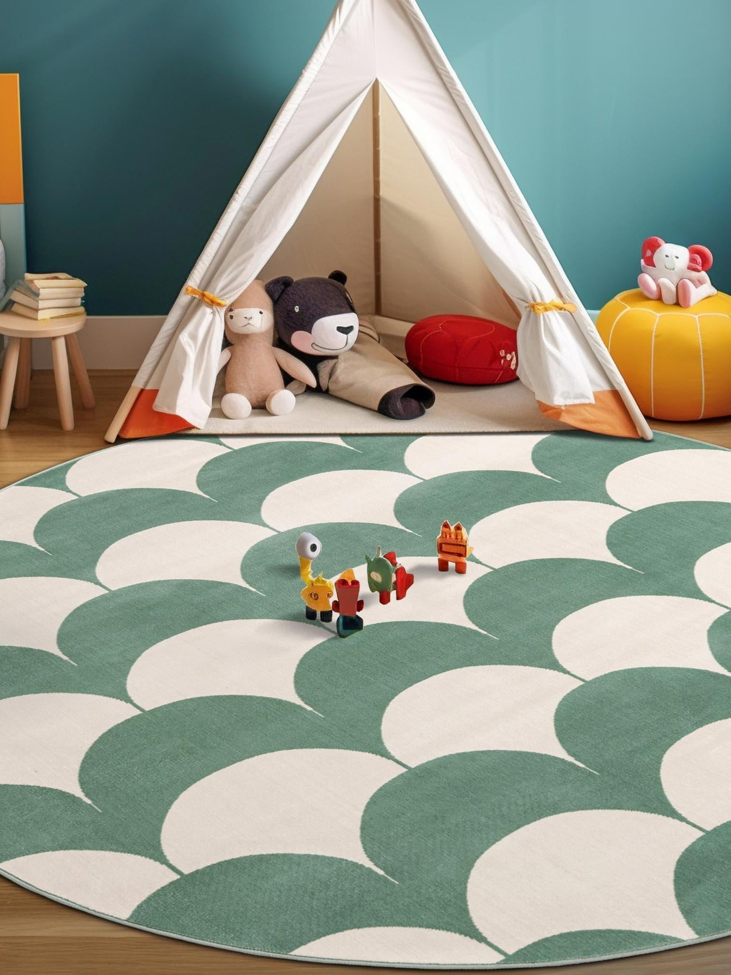 Soft Green 5' 3 x 5' 3 Whimsy Kids Round Area Rug for Baby Nursery, Toddler Playroom,  Bedrooms Playful Fun Design Easy Clean Carpet for Sale at Rug Engine