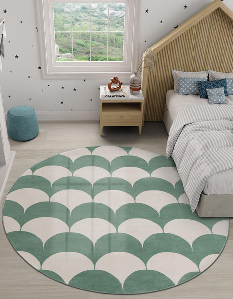 Soft Green 3' 1 x 3' 1 Whimsy Kids Round Area Rug for Baby Nursery, Toddler Playroom,  Bedrooms Playful Fun Design Easy Clean Carpet for Sale at Rug Engine