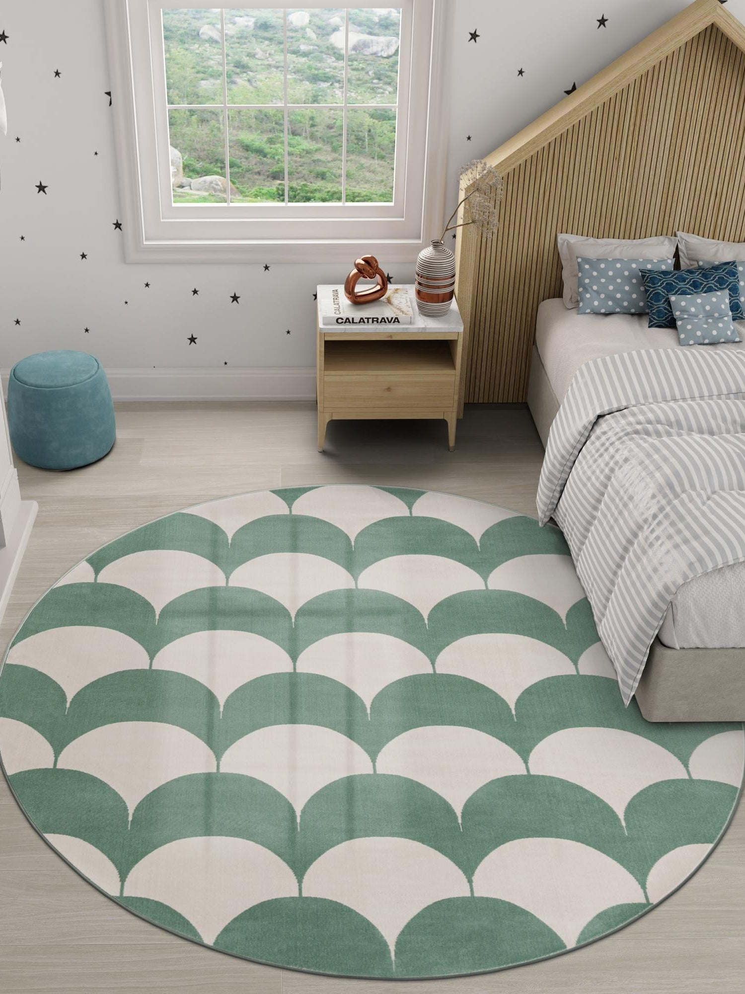 Soft Green 4' 1 x 4' 1 Whimsy Kids Round Area Rug for Baby Nursery, Toddler Playroom,  Bedrooms Playful Fun Design Easy Clean Carpet for Sale at Rug Engine