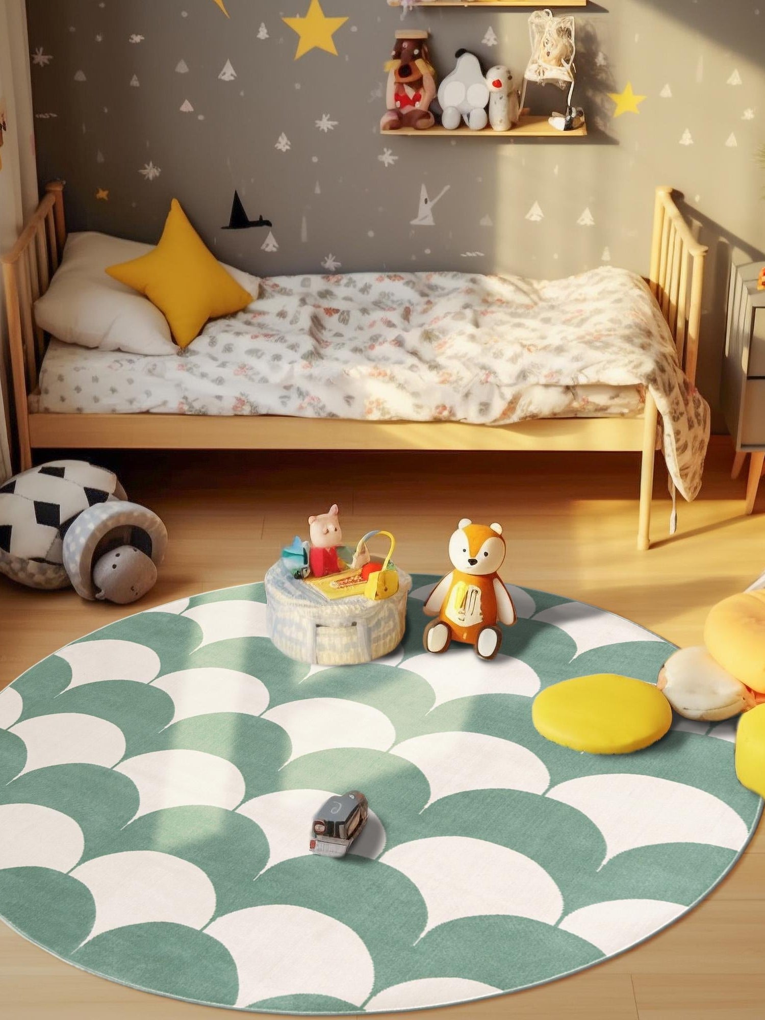 Soft Green 4' 1 x 4' 1 Whimsy Kids Round Area Rug for Baby Nursery, Toddler Playroom,  Bedrooms Playful Fun Design Easy Clean Carpet for Sale at Rug Engine