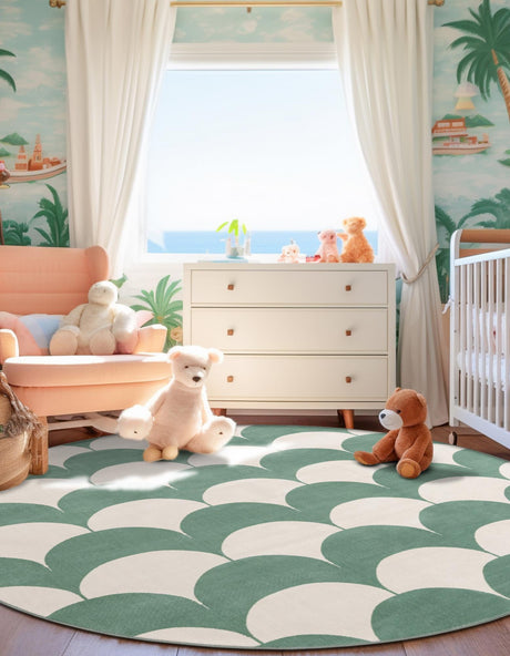 Soft Green 3' 1 x 3' 1 Whimsy Kids Round Area Rug for Baby Nursery, Toddler Playroom,  Bedrooms Playful Fun Design Easy Clean Carpet for Sale at Rug Engine