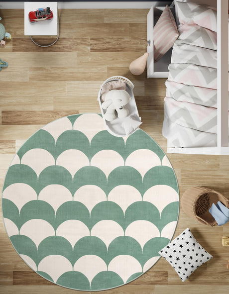 Soft Green 3' 1 x 3' 1 Whimsy Kids Round Area Rug for Baby Nursery, Toddler Playroom,  Bedrooms Playful Fun Design Easy Clean Carpet for Sale at Rug Engine