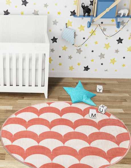 Soft Coral Pink 8' x 8' Whimsy Kids Round Rug