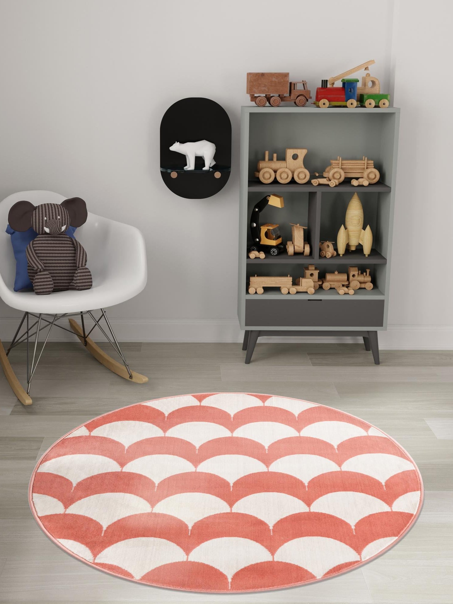 Soft Coral Pink 7' 10 x 7' 10 Whimsy Kids Round Area Rug for Baby Nursery, Toddler Playroom, Bedrooms