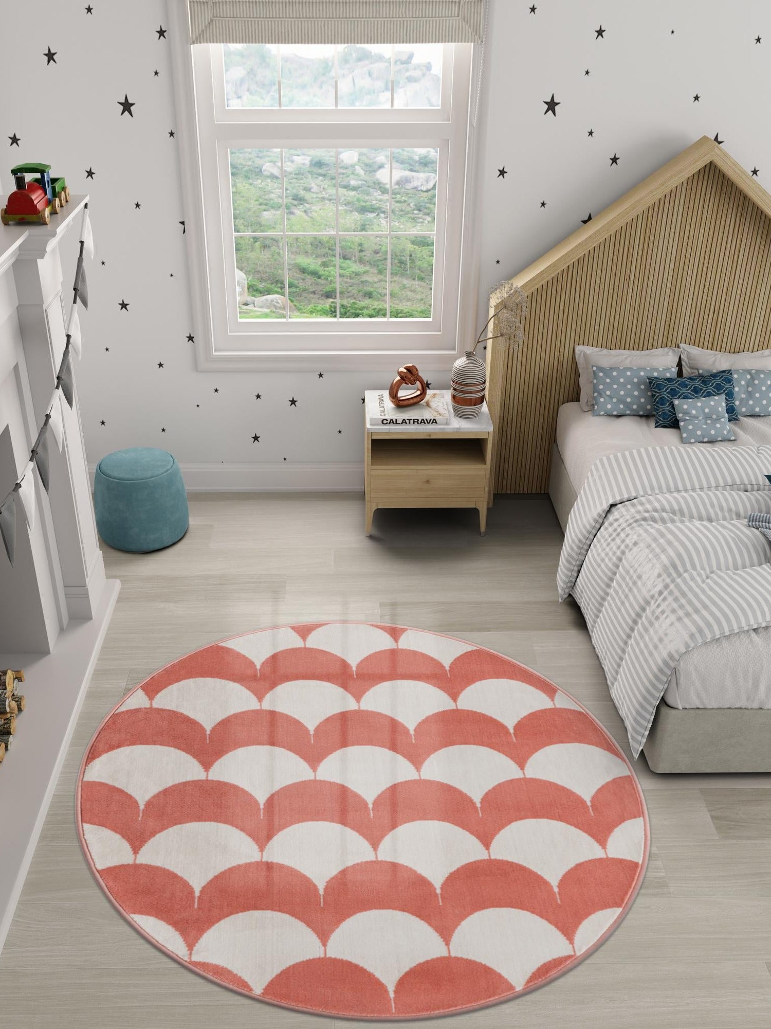 Soft Coral Pink 3' 1 x 3' 1 Whimsy Kids Round Area Rug for Baby Nursery, Toddler Playroom,  Bedrooms Playful Fun Design Easy Clean Carpet for Sale at Rug Engine