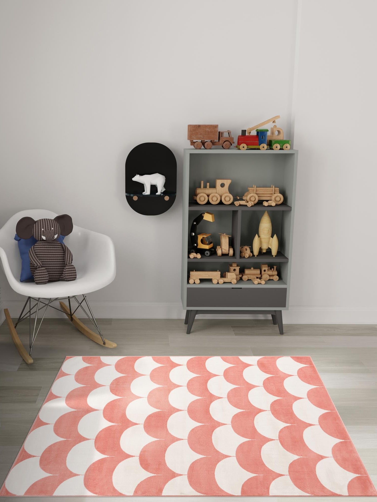 Soft Coral Pink 5' 1 x 7' 1 Whimsy Kids Rectangle Area Rug for Baby Nursery, Toddler Playroom, Bedrooms