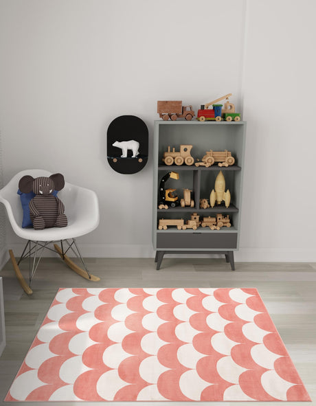 Soft Coral Pink 5' 1 x 7' 1 Whimsy Kids Rectangle Area Rug for Baby Nursery, Toddler Playroom,  Bedrooms Playful Fun Design Easy Clean Carpet for Sale at Rug Engine