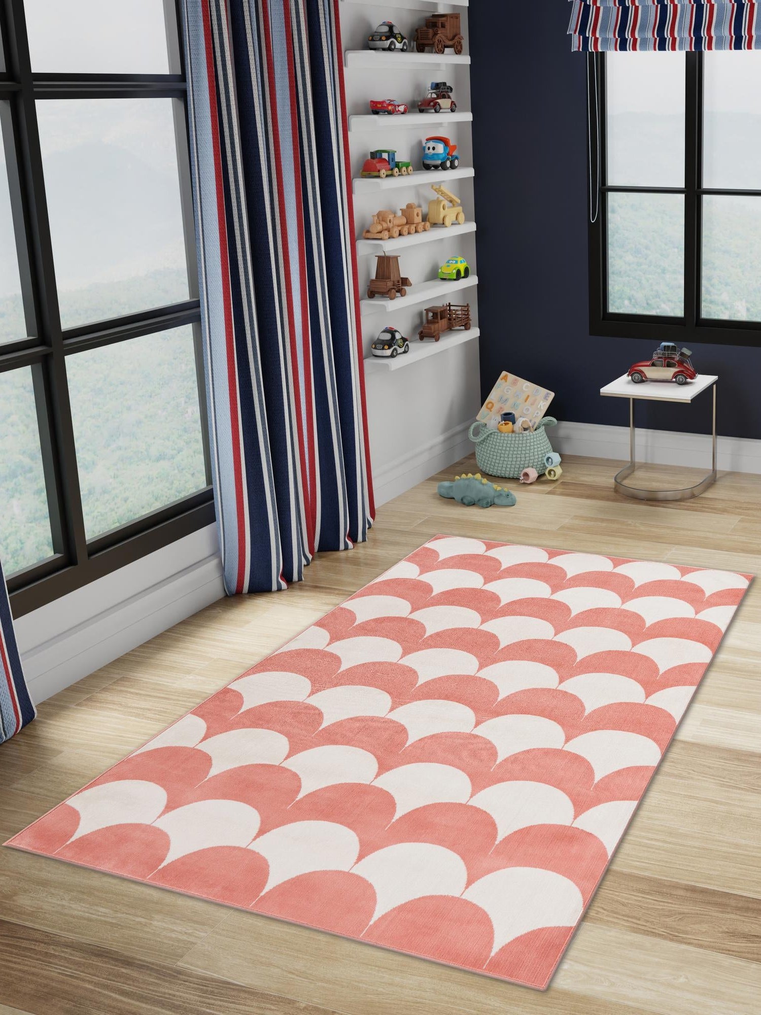 Soft Coral Pink 6' 1 x 9' Whimsy Kids Rectangle Area Rug for Baby Nursery, Toddler Playroom, Bedrooms