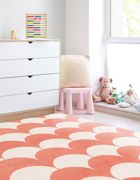 Soft Coral Pink 8' x 8' Whimsy Kids Square Rug