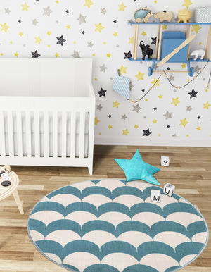 Sky blue 4' 1 x 4' 1 Whimsy Kids Round Rug