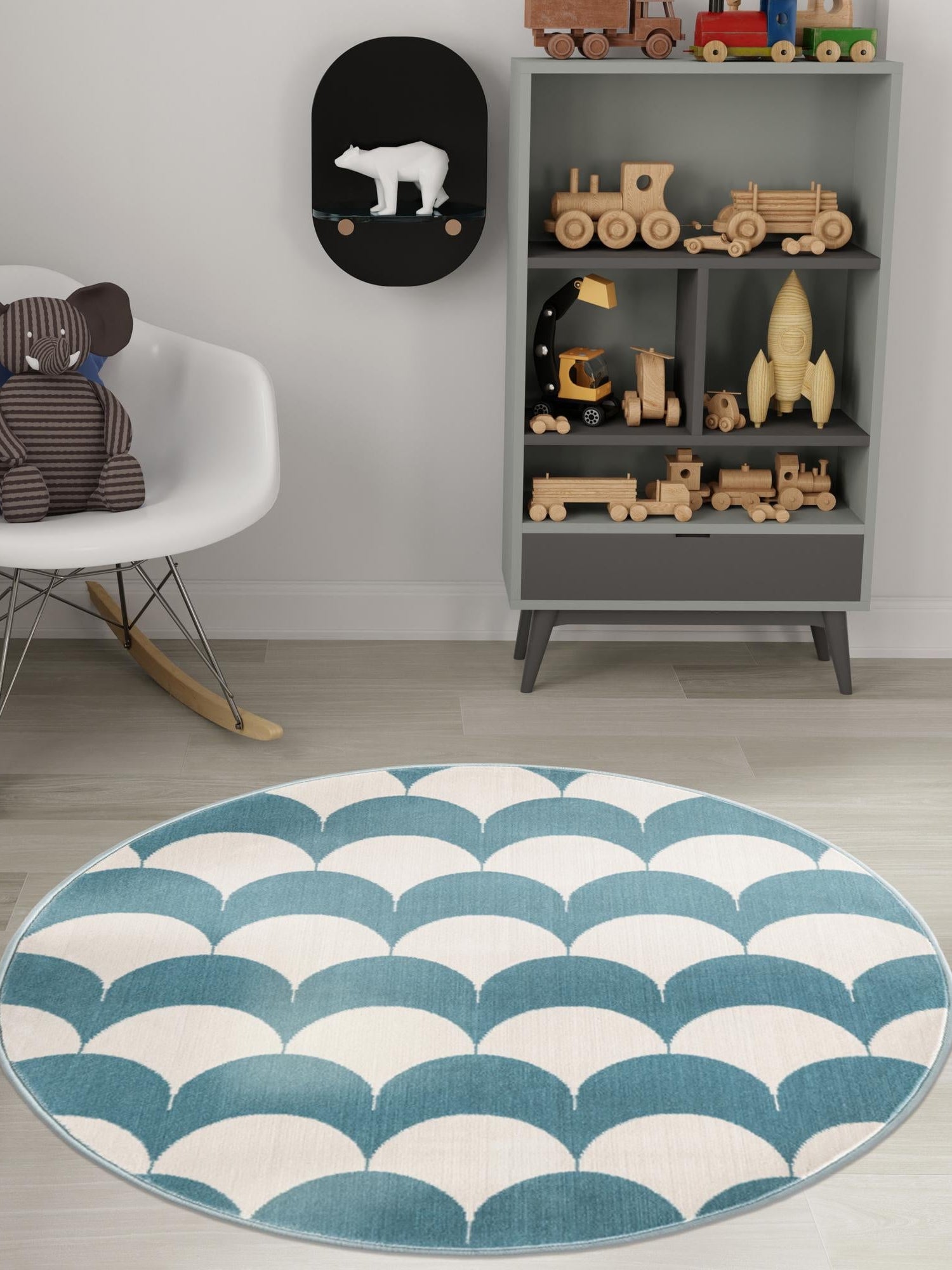Sky blue 5' 3 x 5' 3 Whimsy Kids Round Area Rug for Baby Nursery, Toddler Playroom,  Bedrooms Playful Fun Design Easy Clean Carpet for Sale at Rug Engine