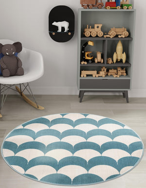 Sky blue 4' 1 x 4' 1 Whimsy Kids Round Rug