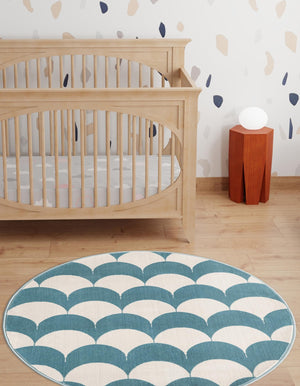 Sky blue 4' 1 x 4' 1 Whimsy Kids Round Rug