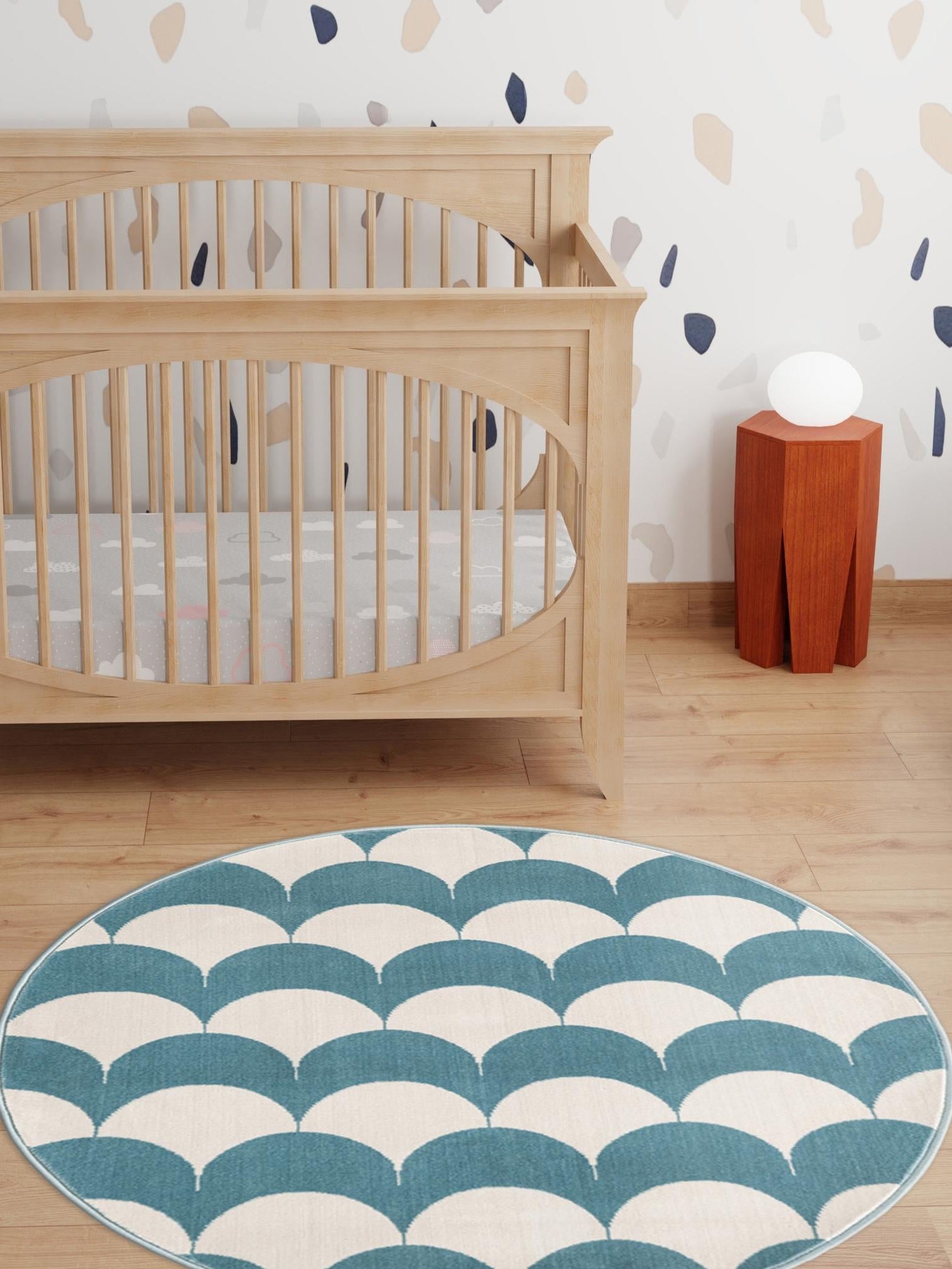 Sky blue 5' 3 x 5' 3 Whimsy Kids Round Area Rug for Baby Nursery, Toddler Playroom,  Bedrooms Playful Fun Design Easy Clean Carpet for Sale at Rug Engine