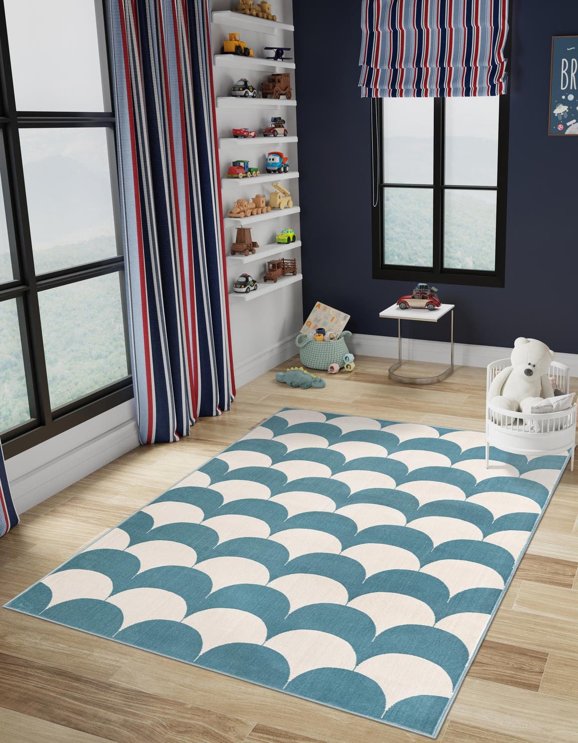 Sky blue 7' 10 x 10' Whimsy Kids Rectangle Area Rug for Baby Nursery, Toddler Playroom,  Bedrooms Playful Fun Design Easy Clean Carpet for Sale at Rug Engine