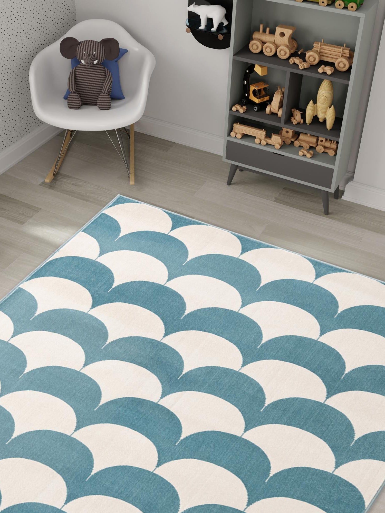 Sky blue 4' 1 x 6' 1 Whimsy Kids Rectangle Area Rug for Baby Nursery, Toddler Playroom,  Bedrooms Playful Fun Design Easy Clean Carpet for Sale at Rug Engine