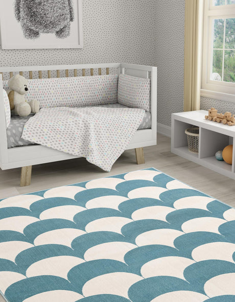 Sky blue 5' 1 x 7' 1 Whimsy Kids Rectangle Area Rug for Baby Nursery, Toddler Playroom,  Bedrooms Playful Fun Design Easy Clean Carpet for Sale at Rug Engine