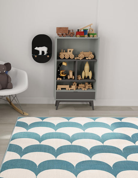 Sky blue 10' x 13' 1 Whimsy Kids Rectangle Area Rug for Baby Nursery, Toddler Playroom,  Bedrooms Playful Fun Design Easy Clean Carpet for Sale at Rug Engine