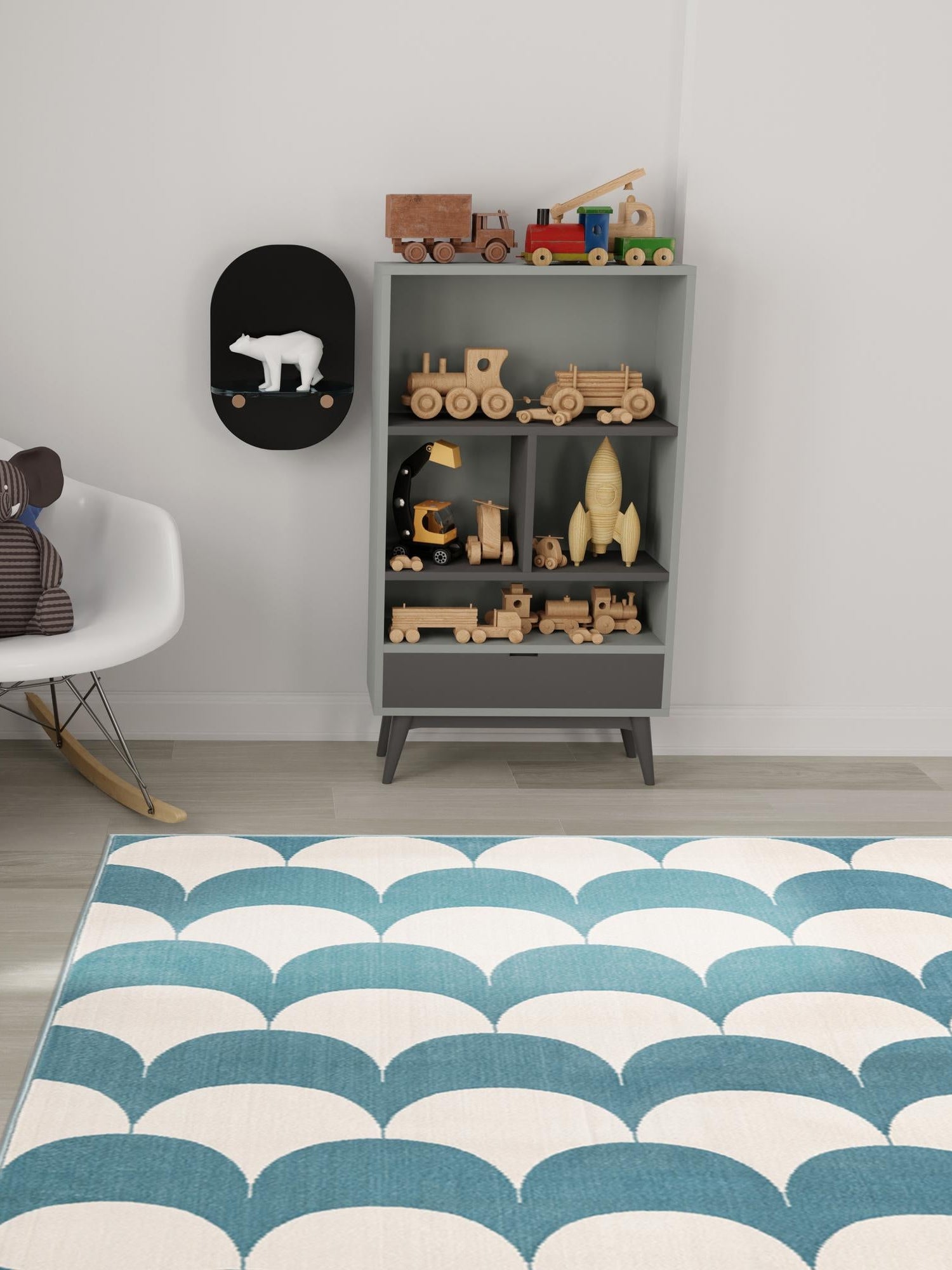 Sky blue 4' 1 x 6' 1 Whimsy Kids Rectangle Area Rug for Baby Nursery, Toddler Playroom,  Bedrooms Playful Fun Design Easy Clean Carpet for Sale at Rug Engine
