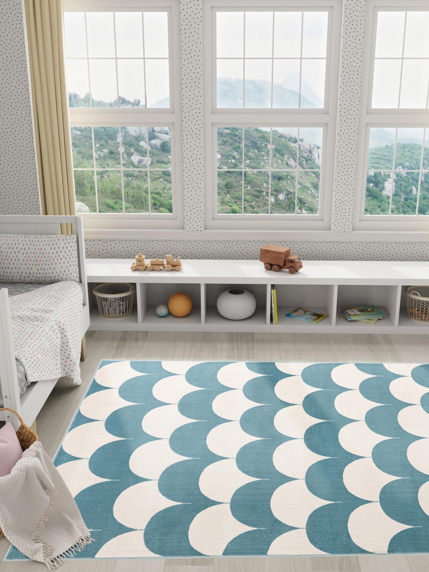 Sky blue 5' 1 x 7' 1 Whimsy Kids Rectangle Area Rug for Baby Nursery, Toddler Playroom, Bedrooms