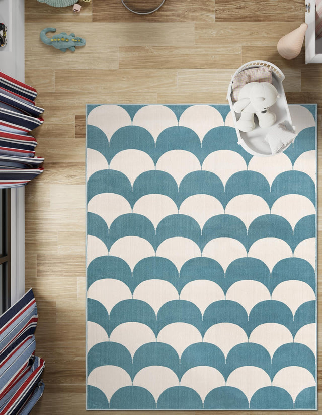 Sky blue 6' 1 x 9' Whimsy Kids Rectangle Rug