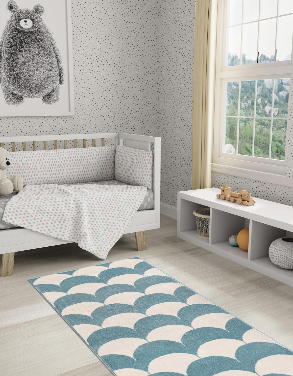 Sky blue 2' x 8' Whimsy Kids Runner Area Rug for Baby Nursery, Toddler Playroom,  Bedrooms Playful Fun Design Easy Clean Carpet for Sale at Rug Engine