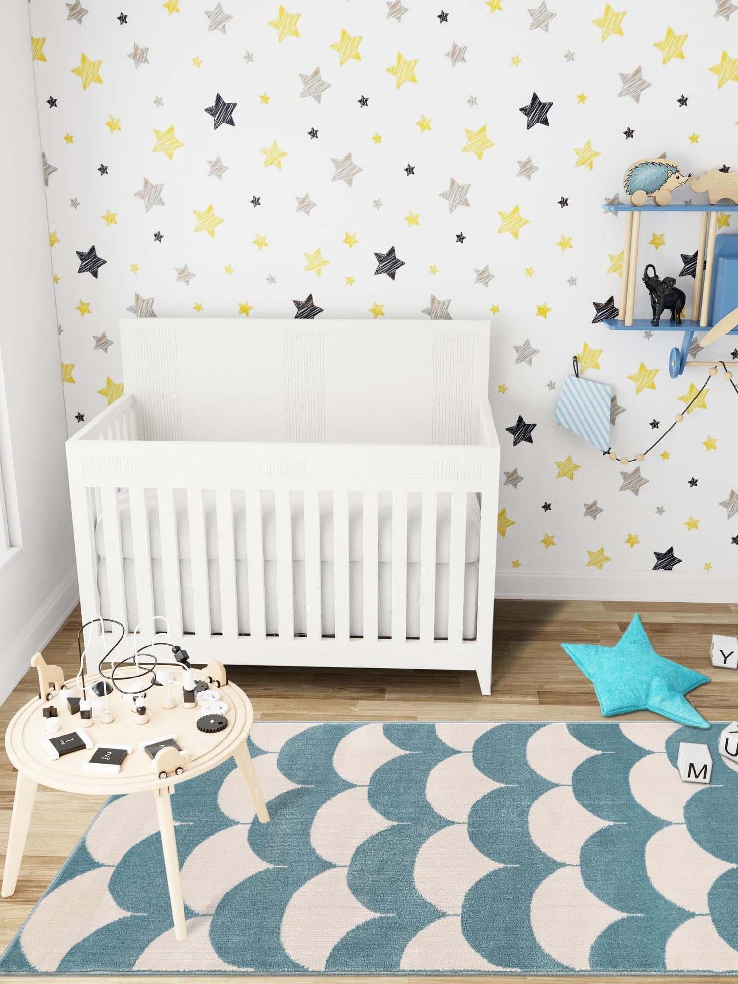 Sky blue 2' x 5' 1 Whimsy Kids Runner Area Rug for Baby Nursery, Toddler Playroom, Bedrooms