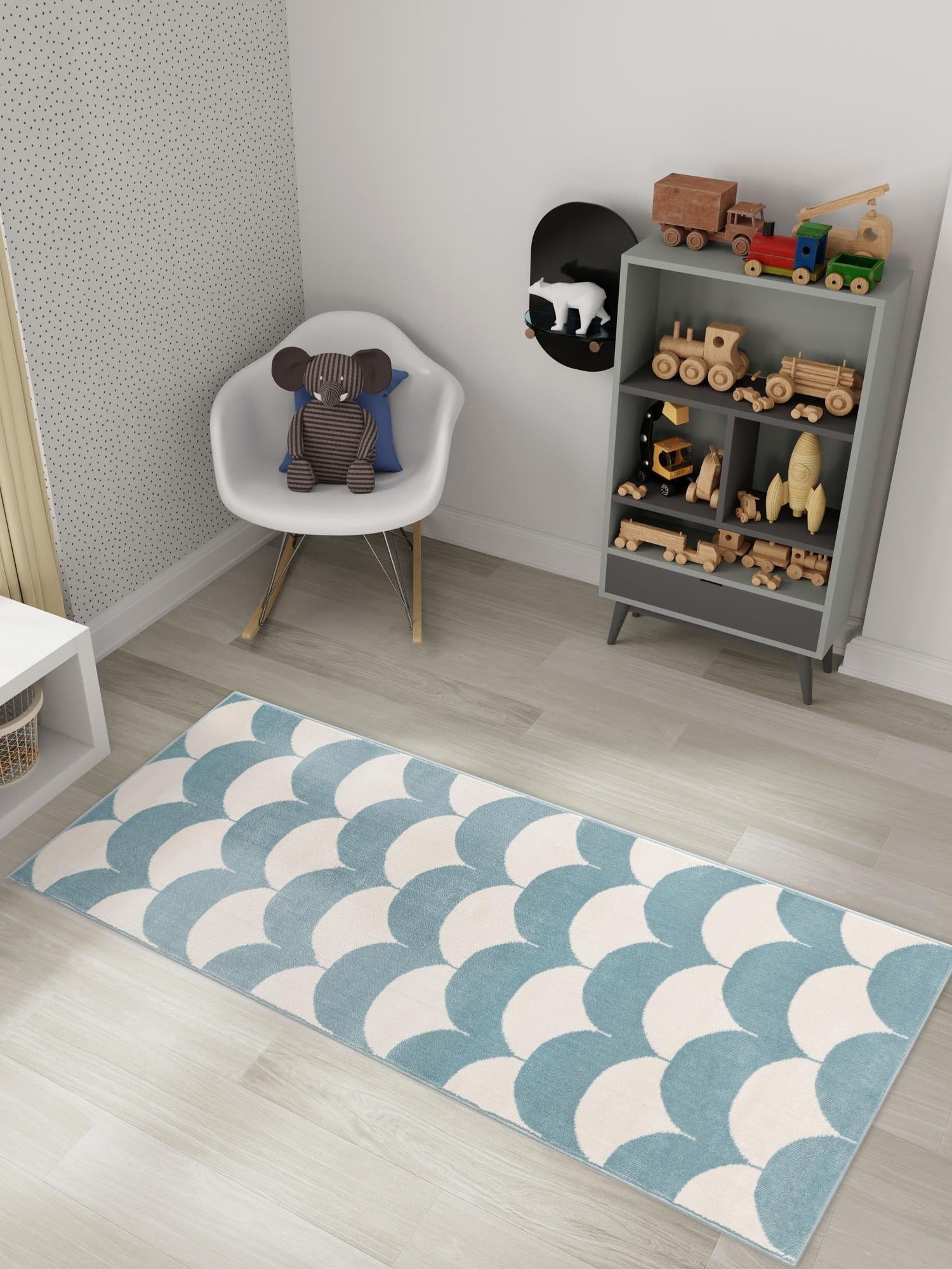 Sky blue 2' x 6' 1 Whimsy Kids Runner Area Rug for Baby Nursery, Toddler Playroom,  Bedrooms Playful Fun Design Easy Clean Carpet for Sale at Rug Engine