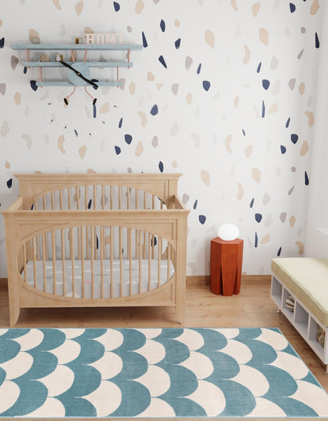 Sky blue 2' x 8' Whimsy Kids Runner Area Rug for Baby Nursery, Toddler Playroom,  Bedrooms Playful Fun Design Easy Clean Carpet for Sale at Rug Engine