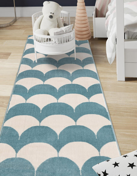 Sky blue 2' x 8' Whimsy Kids Runner Area Rug for Baby Nursery, Toddler Playroom,  Bedrooms Playful Fun Design Easy Clean Carpet for Sale at Rug Engine