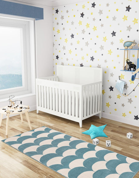 Sky blue 2' x 8' Whimsy Kids Runner Area Rug for Baby Nursery, Toddler Playroom,  Bedrooms Playful Fun Design Easy Clean Carpet for Sale at Rug Engine