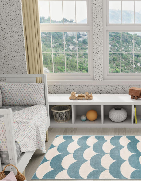 Sky blue 2' x 8' Whimsy Kids Runner Area Rug for Baby Nursery, Toddler Playroom,  Bedrooms Playful Fun Design Easy Clean Carpet for Sale at Rug Engine