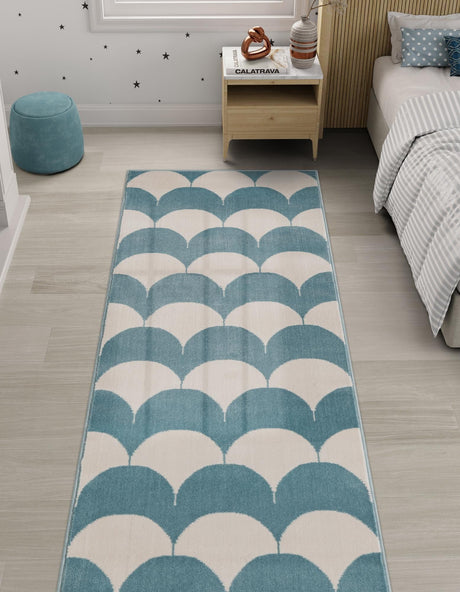 Sky blue 2' x 8' Whimsy Kids Runner Area Rug for Baby Nursery, Toddler Playroom,  Bedrooms Playful Fun Design Easy Clean Carpet for Sale at Rug Engine