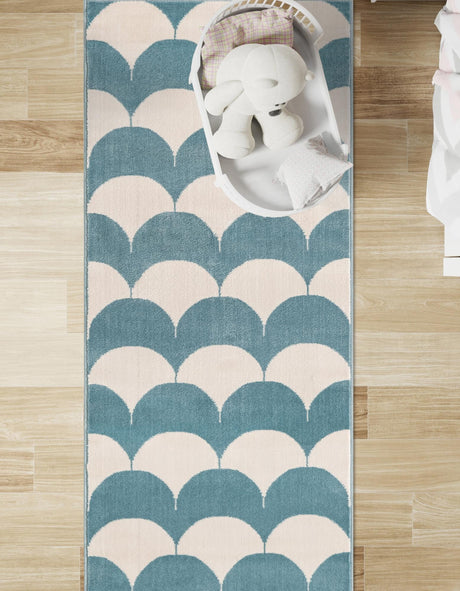 Sky blue 2' x 8' Whimsy Kids Runner Area Rug for Baby Nursery, Toddler Playroom,  Bedrooms Playful Fun Design Easy Clean Carpet for Sale at Rug Engine
